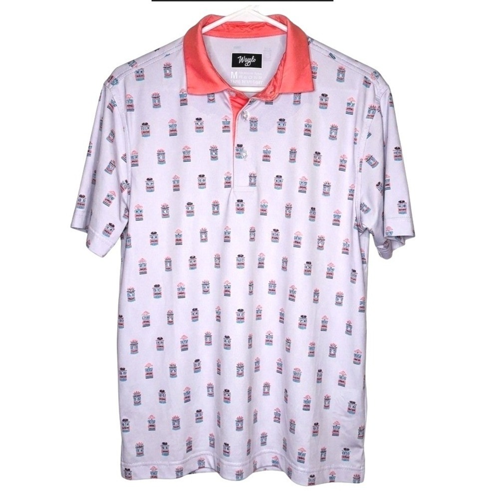 Waggle Tiki Head Golf Polo Lavender Pink Medium